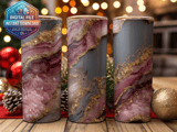 20 oz Skinny Tumbler Wrap, Pink Amethyst Gold Glitter, Sublimation Design, Straight Tapered Tumbler Wrap png, Digital Download thumbnail 2