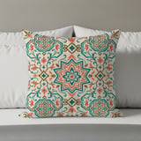 Moroccan Geometric Pillow Cover | Boho Chic Accent Cushion Case | Teal Coral Floral Decorative Home Decor Throw Pillow thumbnail 8