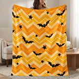 Cute Halloween Bat Chevron Woven Blanket, Soft Velveteen Throw, Spooky Stars Pillow Cover, Orange & Yellow Fall Decor thumbnail 1