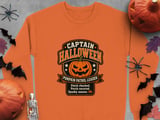Captain Halloween Pumpkin Patrol Leader Graphic Print Crewneck Sweatshirts Spooky Season Jack O Lantern Design thumbnail 9