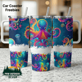 Octopus Tumbler Wrap, 40oz Sublimation, Seamless Tapered, Colorful Sea Life, Distressed Design, Digital Download, Ocean Theme thumbnail 1