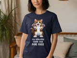 Funny Cat T-Shirt, "I'll scratch your itch for FREE" Cute Kitten Graphic Tee, Cat Lover Gift, Playful Feline Art thumbnail 3
