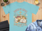 Saved By Grace Powered By Snacks T-Shirt, Christian Faith Shirt, Scripture Bible Verse Tee, Whimsical Cottagecore Jesus Foodie Gift for Her thumbnail 2