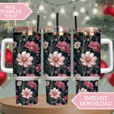 Cosmos Flowers Tumbler Design, Watercolor Floral Digital Paper, Junk Journal, Pink White Flowers Printable Tumbler Png, Scrapbooking Paper thumbnail 8