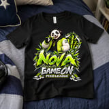 Panda Gaming T-Shirt for Kids, Nova Game On Youth Gamer Tee, Neon Green Panda Graphic Shirt, Pixo League thumbnail 2