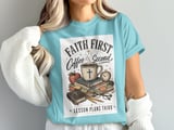 Faith First Coffee Second Lesson Plans Third T-Shirt | Christian Teacher Gift | Distressed Scripture Tee | Coffee Lover Educator thumbnail 11