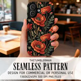 Red Poppy Tumbler Design, Floral Digital Paper, Watercolor Flowers, Tumbler Png, Junk Journal Pages, Digital Scrapbooking Paper thumbnail 6