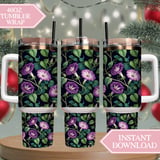 Morning Glory Tumbler Digital Paper, Watercolor Floral Tumbler Design, Flower Backgrounds, Floral Junk Journal Pages, Printable PNG thumbnail 8