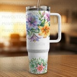 40oz Tumbler Sublimation PNG, Distressed Watercolor Lily Floral Seamless Design, Tapered Wrap, Add Name, Digital Download, Free Car Coasters thumbnail 3