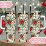 Christmas Floral Tumbler Design, Digital Paper, Watercolor Flower Backgrounds, Poinsettia PNG, Scrapbooking Paper, Digital Download thumbnail 8