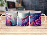 Vibrant Deep Sea Squid Mug Sublimation Wrap Digital Download - Fantasy Ocean Creature Coral Reef Art for 11oz & 15oz Cup Designs thumbnail 1