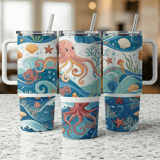 40oz Tumbler Sublimation Wrap, Octopus Seamless Pattern, Distressed Tapered, Under the Sea Digital Download, Ocean Creature Wrap thumbnail 3