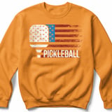 Pickleball Gildan Crewneck Sweatshirt, PICKLEBALL Distressed USA Flag Paddle, Court Warm Up Outerwear thumbnail 9