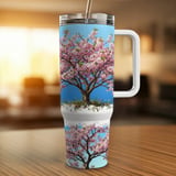 40oz Cherry Blossom Tumbler Wrap Design PNG | Full Wrap Sublimation Digital File for Spring Bloom Tumblers with Handle thumbnail 12