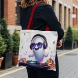 Halloween Tote Bag, Ghost DJ Tote Bag, Music Lover, Halloween Party, Pumpkin Design, Spooky Season, Cute Ghost, Fun Tote, Gift Idea thumbnail 3