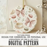 Digital Pattern Bundle, Watercolor Bows, Coffee Cups, Macarons, Floral Design, Digital Paper Pack, Scrapbooking, Commercial Use Digital thumbnail 3