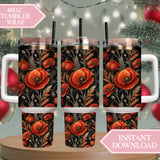 Red Poppy Tumbler Design, Floral Digital Paper, Watercolor Flowers Background, Junk Journal Pages, Printable Tumbler PNG, Scrapbooking Paper thumbnail 8