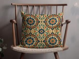 Moroccan Tile Pillow Cover, Blue Orange Bohemian Decorative Pillow Case, Mandala Pattern Accent Cushion Cover thumbnail 4