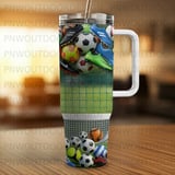 40oz Tumbler Sublimation PNG, Soccer Balls Cleats Distressed Design, Seamless Digital Wrap, Add Name for Personalization, Free Car Coasters thumbnail 5