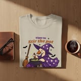 Witch Goose T-Shirt, Stir the Pot, Halloween Shirt, Funny Goose Tee, Spooky Season Apparel, Cute Witchy Design thumbnail 1