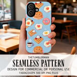 Digital Bundle Pattern, Cute Breakfast Digital Paper, Kawaii Pancakes, Waffles, Eggs, Donut, Coffee Pattern, Foodie Digital, Commercial Use thumbnail 6