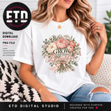 Grow Something Beautiful PNG, Floral Garden Bouquet Clipart, Cottagecore Peony Sublimation Design, Plant Mom Mother's Day Flower PNG thumbnail 2