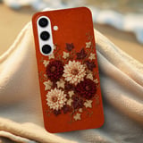 Embroidered Floral Tough Phone Case, Fall Botanical Dahlia Cover, Rustic Burnt Orange Cottagecore Flower Phone Case, Gift for Her thumbnail 6
