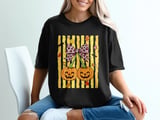 Cute Halloween Pumpkin Sweatshirt, Leopard Bow Spooky Season Hoodie, Fall Faux Glitter Pumpkins T-Shirt for Women thumbnail 2