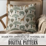Digital Pattern, Giraffe, Elephant, Hot Air Balloon, Trees Digital Bundle, Safari Animals, Illustration, Printable Art, Graphic Design thumbnail 5