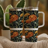 Marigold Tumbler Design, Digital Paper, Floral Background, Junk Journal Pages, Scrapbooking Paper, Printable Tumbler Png, Orange Flowers thumbnail 9