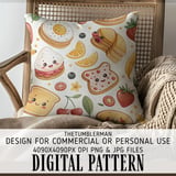 Digital Pattern Bundle, Kawaii Food Pattern, Cute Breakfast Digital, Egg, Pancake, Toast, Strawberry, Banana, Seamless Design, Digital thumbnail 5