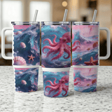 Pink Octopus Tumbler Wrap, 40oz Sublimation Design, Ocean Wave Seamless Tapered, Digital Download, Sea Animal thumbnail 3