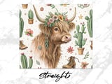 Floral Highland Cow 20oz Seamless Tumbler Wrap, Western Tumbler Design, Cactus Tumbler, Bohemian Cow Tumbler, Cute Animal Tumbler Wrap thumbnail 4