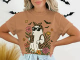Groovy Ghost T-Shirt, Spooky Season Sweatshirt, Cute Halloween Leopard Print Ghost with Coffee and Flowers, Fall Vibes thumbnail 9
