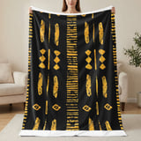 Gold Black Mud Cloth Velveteen Blanket, African Tribal Woven Blanket, Boho Abstract Art Throw Pillows, Ethnic Home Decor Gift thumbnail 7