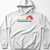 Pickleball Gildan Fleece Hoodie, Retro Vintage 70s Sunset Stripes Player Silhouette, Court Pullover thumbnail 7