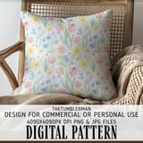 Digital Flower Pattern, Floral Digital Paper, Spring Flowers, Watercolor Flowers, Tulips, Daisies, Forget Me Nots, Digital Bundle Pattern thumbnail 5