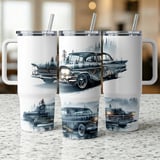 Classic Car Tumbler Wrap, 40oz Sublimation Design, Vintage Ride PNG, Pine Forest Mountains Digital thumbnail 9