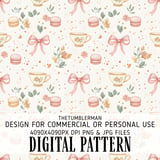Digital Pattern Bundle, Tea Cup, Macarons, Bows, Floral Digital Paper, Seamless Pattern, Fabric Design, Scrapbooking Paper, Digital Download thumbnail 1