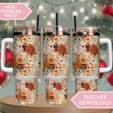 Fall Floral Tumbler Design, Digital Download, Autumn Flowers PNG, Watercolor Flower Backgrounds, Scrapbooking Paper, Junk Journal Pages thumbnail 8