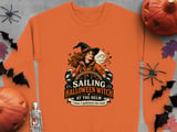 Sailing Halloween Witch At The Helm Crewneck Sweatshirts Nautical Ocean Ship Wheel Graphic thumbnail 9
