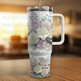 40oz Tumbler Sublimation PNG, Distressed Floral Butterfly Dragonfly Seamless Tapered Wrap Design, Digital Download, Free Car Coasters thumbnail 3