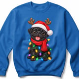Black Pug Dog Santa Hat Reindeer Antlers Red Scarf Christmas Lights Standard T-Shirts thumbnail 12