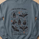 Fluent in Bat and Sarcasm Shirt, Cute Bat Lover T-Shirt, Funny Goth Aesthetic Sweatshirt, Witchy Halloween Gift for Her thumbnail 12