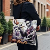 Halloween Tote Bag, Skeleton Artist, Painting Canvas, Pumpkin Palette, Unique Spooky Design, Halloween Art, Trick or Treat Bag, Fall Season thumbnail 2