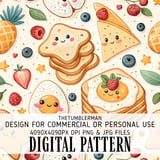 Kawaii Food Digital Pattern, Cute Toast Digital Bundle, Breakfast Seamless Pattern, Kawaii Fruit Pattern, Food Clipart, Digital Download thumbnail 1