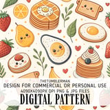 Digital Food Pattern, Digital Breakfast Pattern, Cute Food Illustration, Digital Seamless Pattern, Food Clipart, Digital Bundle Pattern thumbnail 1