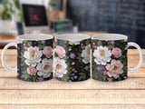 Quilled Floral Mug Wrap Sublimation Digital Download for 11oz 15oz Mugs, Elegant Peony Rose Flower Craft Design Template, Gift for Her thumbnail 1