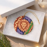 Lion Ornament, Boho Leo Zodiac Decor, African Safari Wildlife Holiday Keepsake, Tribal Lion Gift for Astrology and Big Cat Lovers thumbnail 8