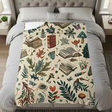 Books and Nature Blanket, Literary Blanket, Botanical Blanket, Cottagecore Throw Blanket, Reader Blanket, Gift for Bookworm, Cozy Blanket thumbnail 3